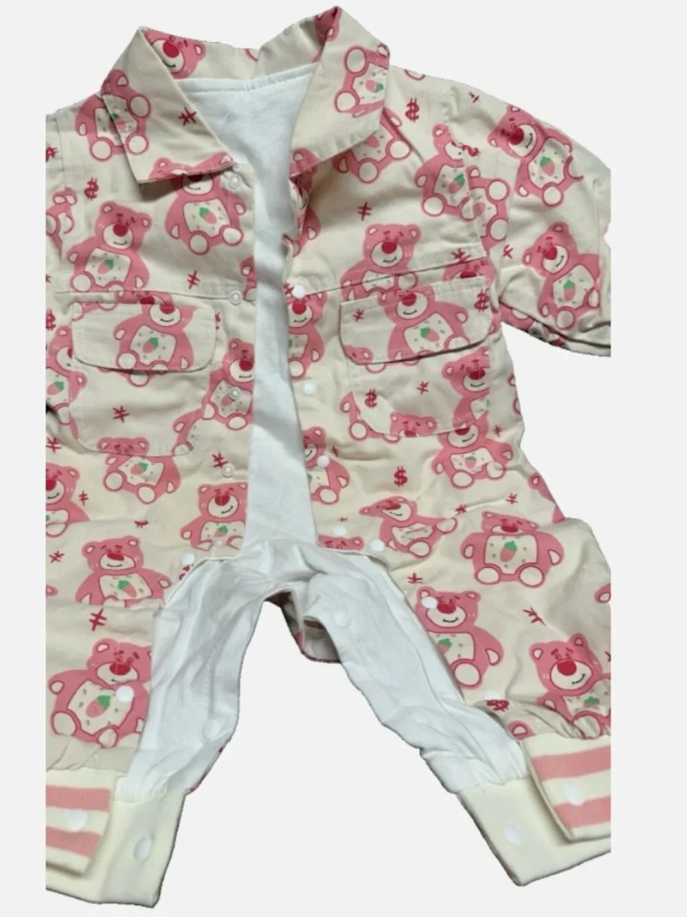Children's long sleeved jumpsuit with strawberry bear print